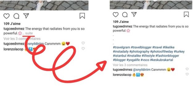 Hashtags como pie de foto de una publicación de Instagram